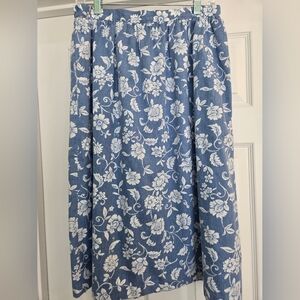 Alfred Dunner Floral A-Line Skirt in Blue and White